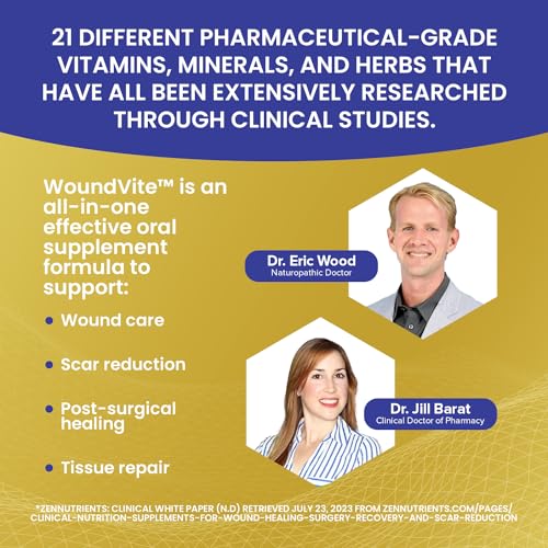 Zen Nutrients WoundVite Pre & Post Surgery Support, Scar & Wound Care, Scar Treatment, Plastic & General Surgery, Heal Faster & Aids in Recovery Time w/Bromelain, Turmeric & Arnica - 60 Vegan Caps 60 Count (Pack of 1)