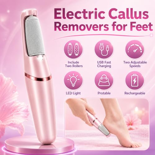 Electric Callus Removers for Feet, Upgraded Electric Foot Callus Remover, Rechargeable Portable Electronic Foot File Pedicure Tools, Feet Care for Dry&Dead Skin for Feet & Hands (Pink) Pink