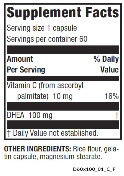 Life Enhancement DHEA Original - 100 mg DHEA Supplement with 10 mg Vitamin C- 60 Servings DHEA 100 mg with 10 mg Vitamin C