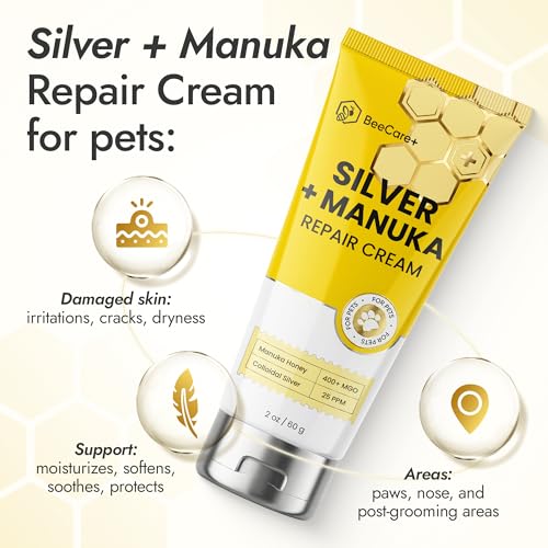 Silver + Manuka Repair Cream for Hot Spot Treatment for Dogs – Helps with Scratches, Irritations, Bites & Cuts – Cat Wound Care Ointment for Dry Skin – Suits for All Pet Breeds, Ages & Sizes – 2 oz Silver + Manuka Repair Cream 2 Fl Oz x 1