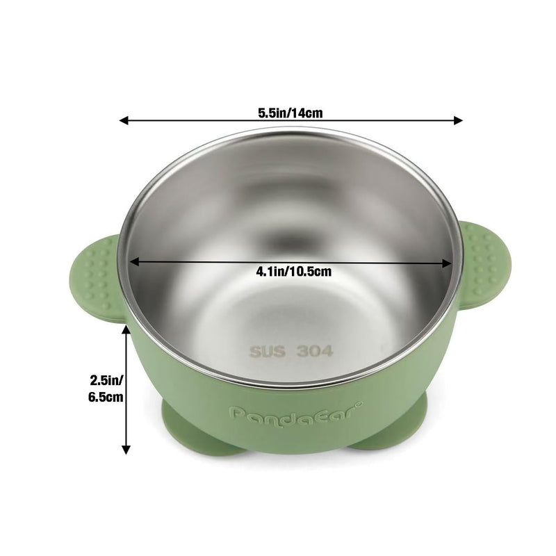 PandaEar 3 Pack Stainless Steel Baby Suction Bowls, Non-Slip Child Food Bowl with Silicone Sleeve for Kids Toddlers Infants, Unbreakable & Mess Free (Blue Green Brown) Blue Green Brown