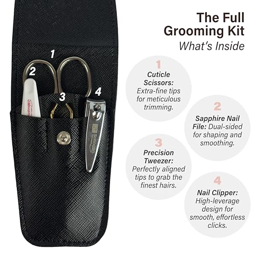 Solingen Manicure & Pedicure Set, Men Women Finger and Toe Nail Clippers Set Professional Manicure Pedicure Kit, Stainless Stell, Eyebrow Tweezers, Scissors, Sapphire Nail File with Travel Case Black