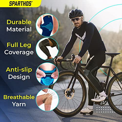 Sparthos Compression Leg Sleeve Men, Full Leg Compression Sleeve, Black-M Midnight Black Medium