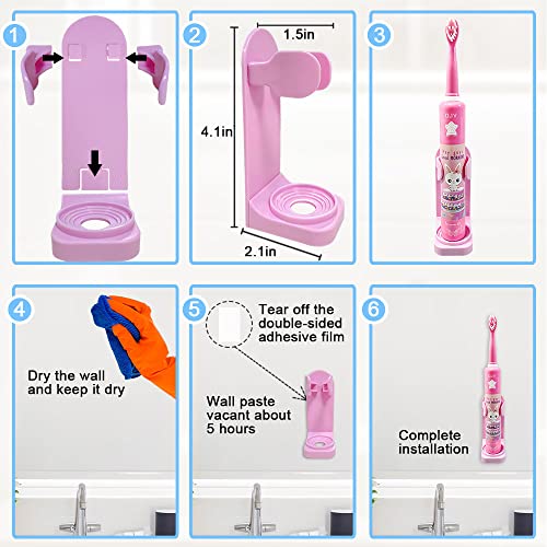 OJV 8620 Musical Electric Toothbrushes for Kids Children, 3 Modes 2 Min Timer, 6 Bristles Rechargeable Power Smart Sonic Music Play Song Toothbrush for Girls Age 3-14 with Wall Mounted Holder (Pink) Pink