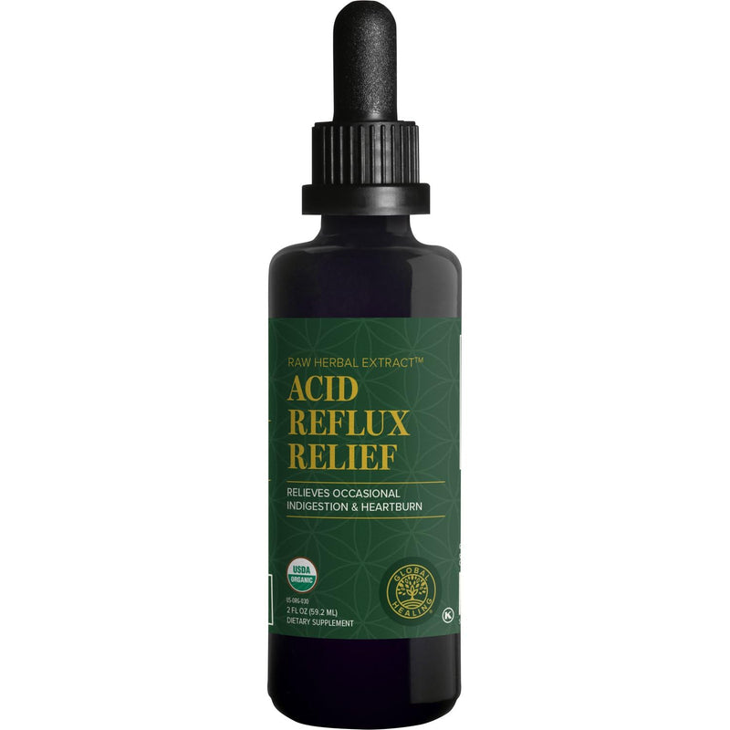 Global Healing Acid Reflux Relief Organic Liquid Supplement W/Slippery Elm - Helps Upset Stomach, Heartburn, Indigestion - Supports Body's Defense Against Digestive Issues - 2 Fl oz - BeesActive Australia