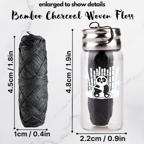 BOONBOO Dental Floss | 100FT/30M Bamboo Woven Thread Dispenser + 8pcs of 100FT | Mint Flavor | Refillable Glass Bottle | Teeth Flosser with Holder