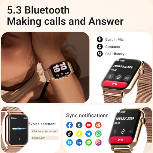 Trendia Smart Watches for Women, 1.83'' HD Fitness Tracker with Answer/Make Calls, Heart Rate/Sleep/SpO2 Monitor, 120+ Sport Modes, IP68 Waterproof, Compatible iPhone/Android Gold