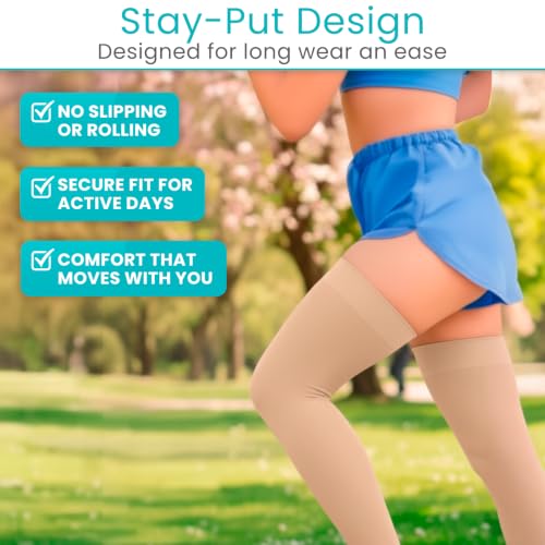 Vive Thigh High Compression Stockings for Women & Men - 20-30 mmHg X-Large Beige