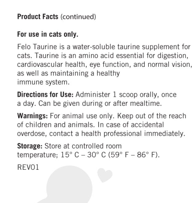 FELO Taurine - Taurine Supplement for Cats, Taurine for Cats, Taurine Powder for Cat - 16 Oz, Powder (Thomas Pet Earlier)