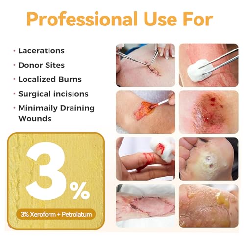 Jointown Xeroform Petrolatum Dressing Bandages, Soft Mesh Gauze Patch for Wound Care, Burns, Lacerations, Skin Grafts & Surgical Incisions, 4"x4", 25 Individual Pack 4"×4"
