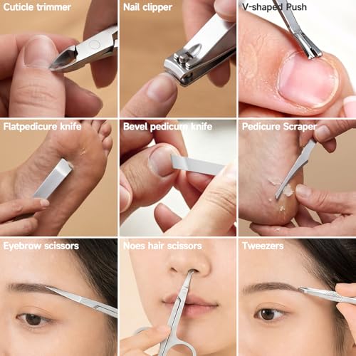 Nail Clippers Set - 15 Pcs Professional Manicure Pedicure Kit Gifts for Fathers Day Men Women, Stainless Steel Fingernail Toenail Cutters, Nail Care Grooming Tools with Luxurious Leather Travel Case