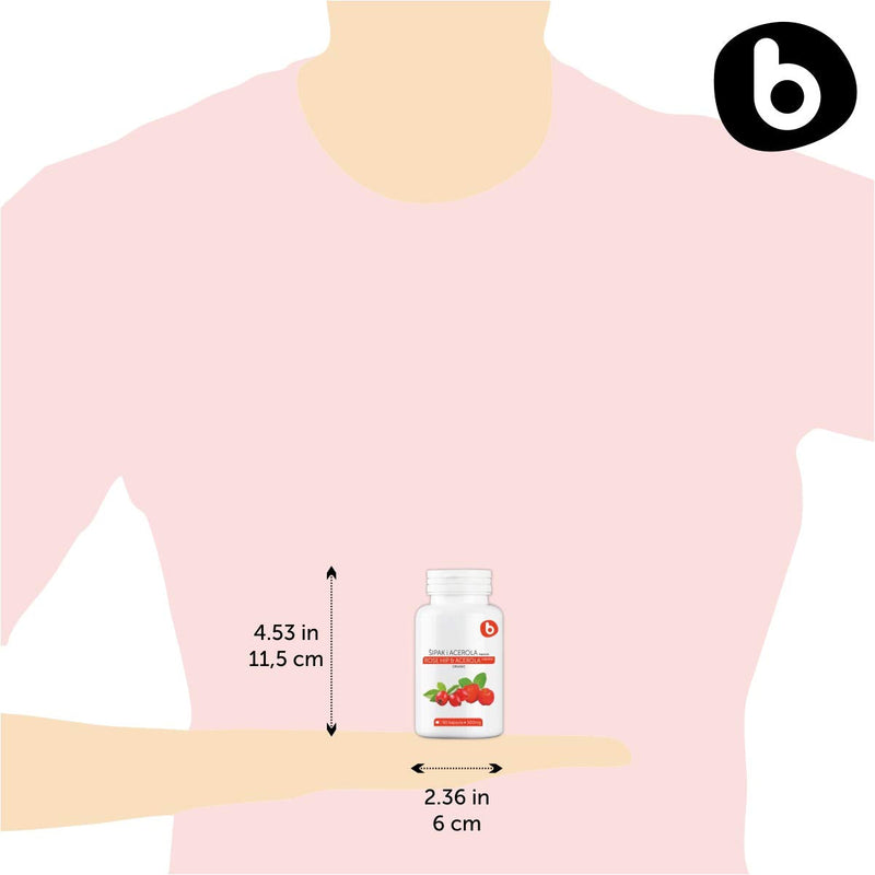 b Natural RoseHips & Acerola Capsules - Plant Based Vitamin C 1000mg from Acerola Cherry Powder & Rosehip Powder - Without Ascorbic Acid - Supports Immune Health - GMO Free - 90 Vegan Capsules
