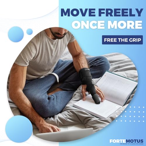 FORTEMOTUS Trigger Finger Splint, Adjustable One or Two Finger Splint Full Hand and Wrist Brace Support, Finger Immobilizer for Sprains, Discomfort Relief, Boxer Fracture Splint Black Black-Single Large