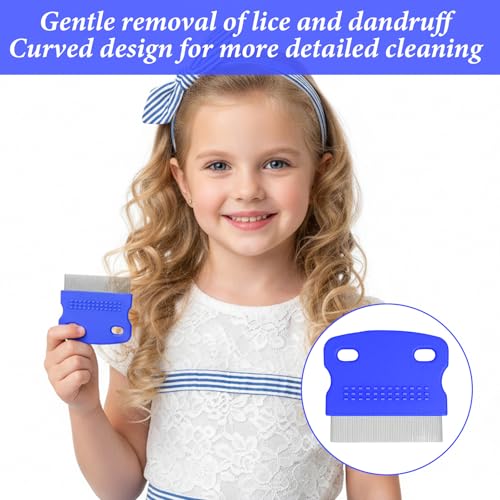 2 Pack Lice Comb, Professional Nit Removal Tool Fine Curved Comb Teeth Design Fine Metal Teeth Tool for Dogs Cats Pet Human Grooming and Removing Dandruff Flakes