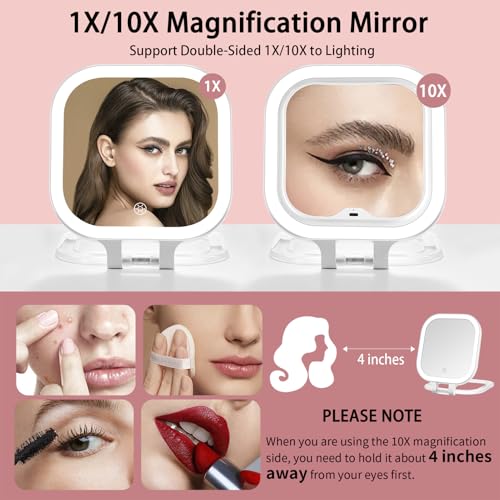 Travel Makeup Mirror with Lights & 1X/10X Magnifying Vanity Mirror 7" White