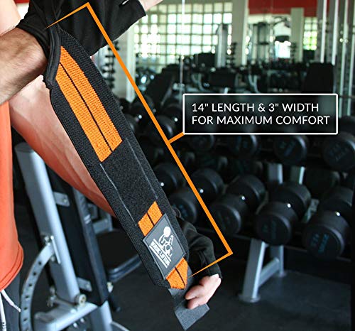 Nordic Lifting Elbow Compression Sleeves (1 Pair, Medium) and Wrist Wraps (1 Pair/2 Wraps) Orange