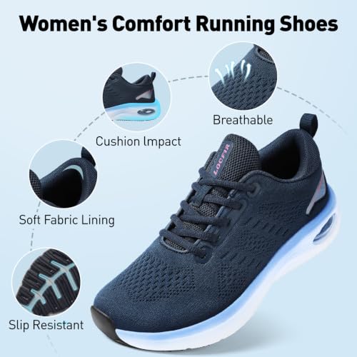 Womens Wide Orthopedic Walking Shoes with Cushioned Arch Support Lace-Up Running Sneakers 8.5 Wide Navy
