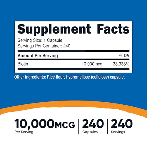 Nutricost Biotin (Vitamin B7) 10,000mcg (10mg) Vitamin Supplement, 240 Capsules - Vegetarian, Gluten Free, Quick Release, Non-GMO (Pack of 3) 240 Capsules (Pack of 3)