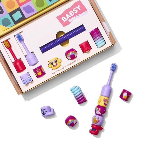 Kids Interactive Toothbrush, Babsy Build-A-Brush Starter Kit, Customizable Whimsical Wonder Theme, 9 Pieces with Spiral Core, 2 Brush Heads, 6 Fun Interchangeable Character Bits