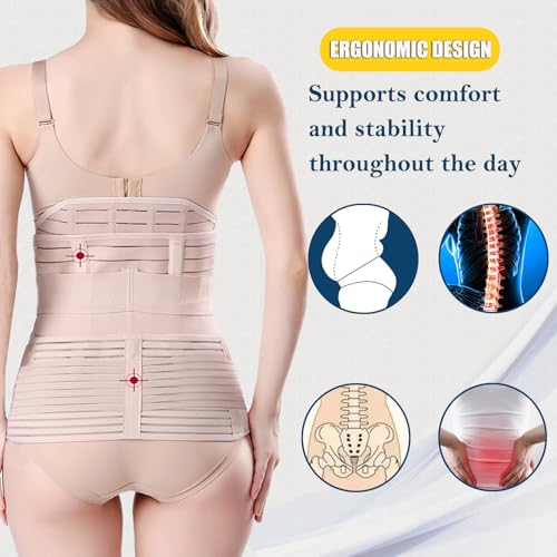 ChongErfei 3 in 1 Postpartum Belly Wrap Recovery Band Belt Abdominal Binder Beige X-Large