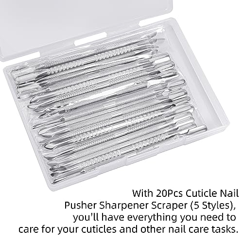 20 Pcs Cuticle Pusher Tools, Professional Dual Sided Stainless Steel Cuticle Trimmer & Remover for Toenails and Fingernails, Manicure Pedicure Tool for Gel Polish Removal