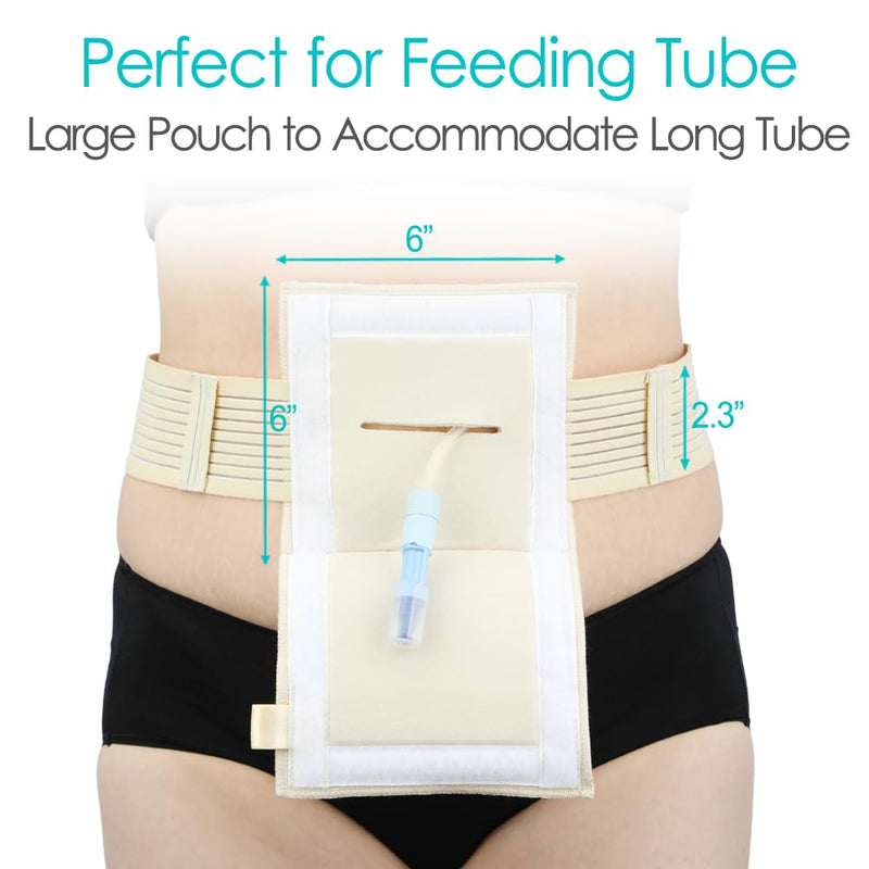 [2 Pack] Feeding Tube Belt, PEG Tube Holder G-Tube Protective Belt Breathable Beige with Slit for G Tube J Tube PEG Tube Supplies, No More Taping The Tube Medium (Pack of 2)