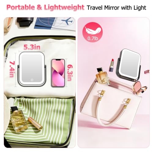FUNTOUCH 30X/1X Travel Magnifying Mirror with Light, Black