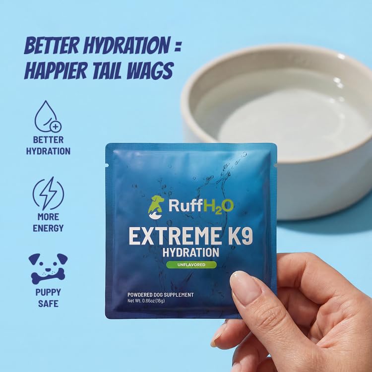 Ruff Greens RuffH2O Extreme K9 Hydration Powder for Dogs, Electrolyte Supplement with Collagen, Supports Hydration and Recovery, Made in USA, 7 Daily Packs (0.25 oz Each) (Unflavored) | Electrolyte Supplement with Collagen, Supports Hydration and Recov...