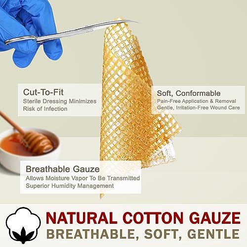 EVERLIT CARE Manuka Honey Dressing | Sterile Non-Adhesive Pads with Unadulterated Medical-Grade Honey | Advanced Healing for Burn, Chronic Wound, Donor Sites, Pressure & Diabetic Ulcer (4" Gauze) 4" Gauze