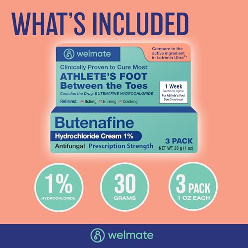 WELMATE Butenafine Hydrochloride 1% Antifungal Cream for Skin, 1 oz, 3pk 3 Pack