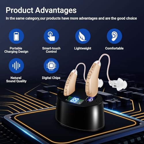 Hearing Aids, Wireless Hearing Amplifiers for Seniors with Noise Reduction, Invisible Hearing Aids Rechargeable, Volume Adjustable with Noise Reduction, with Portable Charging Case
