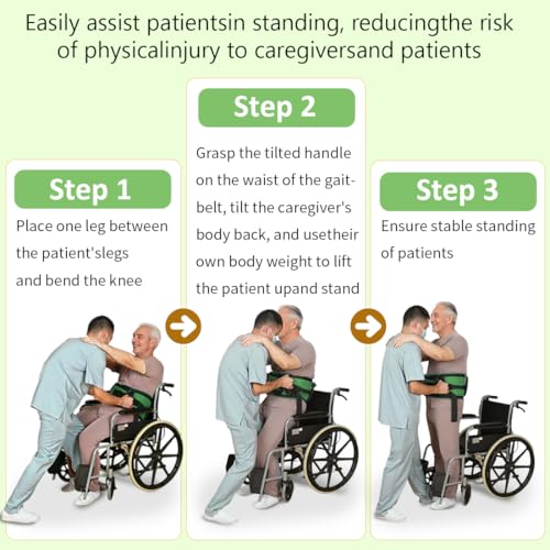 Gait Belts with Padded Handles,Transfer Belts Physical Therapy Belt for Seniors Moving, Lifting Belt Assist Patient/Elderly (Green, Large) Green