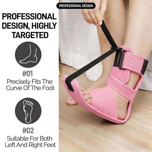 Plantar Fasciitis Night Splint, Adjustable Single Pull Strap Dorsiflexion Brace for Plantar Fasciitis Relief, Foot Drop, Achilles Tendonitis & Heel Pain (Pink)