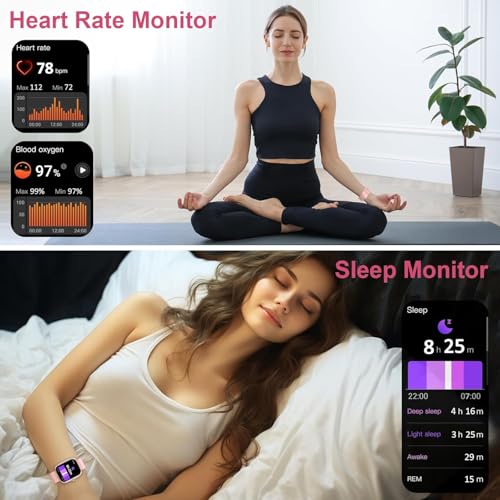 Fempoin Smart Watch, 1.96" HD SmartWatch, Touch Screen Answer/Make Call, IP68 Waterproof 100+ Sport Fitness Tracker, Activity Tracker with Sleep Monitor/SpO2/Heart Rate/Pedometer for Android iOS Gold Pink