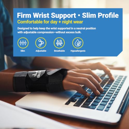 BioSkin Carpal Tunnel Wrist Brace - For Arthritis Pain And Support, Tendonitis, Wrist Sprains, Night Wrist Sleep Support Brace, Wrist Splint, Wrist Support For Women And Men, HSA or FSA Eligible 6-inch M-L (Right)