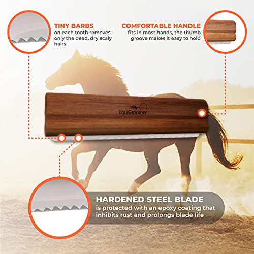 Deshedding 8" Brush for Horses and Large Pets | Natural Mahogany | Short and Long Hair | Comb Removes Loose Dirt, Hair and Fur| Professional Horse Brush for Grooming Shedding - BeesActive Australia