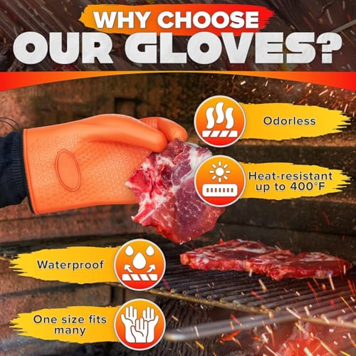 Silicone Grill Gloves for Cooking, Non-Slip and Heat Resistant Material Orange