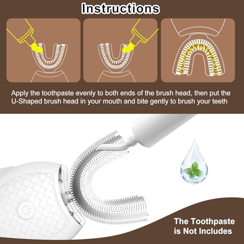 Electric Toothbrush for Adults,U Shaped Automatic Toothbrush for 360-degree Cleaning, 3 Modes for Whitening, Wire