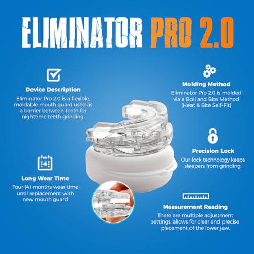 Eliminator Pro 2.0 - Nighttime Dental Mouthguard - Bite Mouth Guard to Protect Against Grinding & Clenching – Boil Moldable & Comfortable