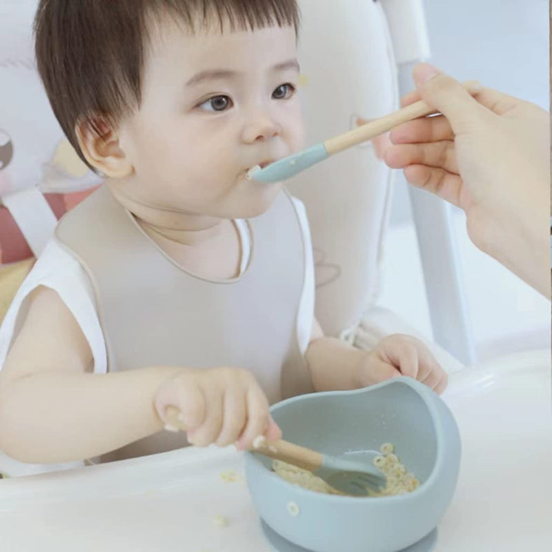 Ginbear Baby Bowls with Suction First Stage, Silicone Bibs, Baby Feeding Spoons, Baby Led Weaning Supplies for Ages 6 Months+ (Hazy Green) Hazy Green - BeesActive Australia