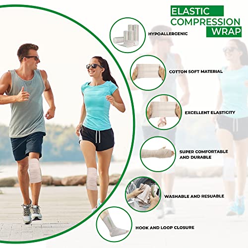 D&H Medical Elastic Bandage Wrap-4 Pack Premium Elastic Bandages with Closure | 2 Rolls of Each Size(4 Inch x 4.6 Meter & 6 Inch x 4.6 Meter),Compression Bandage for Wrist, Calf, Ankle, Foot