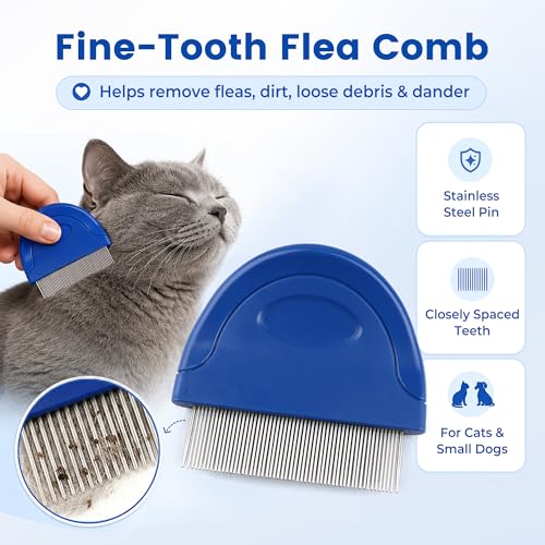 Prime Pets Flea Comb for Dogs and Cats, Stainless Steel Pet Grooming Comb for Flea Checks, Dander, Loose Hair and Tear Stain Debris 1 Count (Pack of 1)
