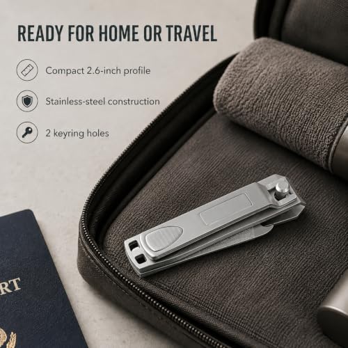 Precision Fingernail Clippers with File & Cleaner - Sharp Ergonomic Stainless Steel Nail Clipper with Easy-Press Lever (3.5 Inch Standard Size)