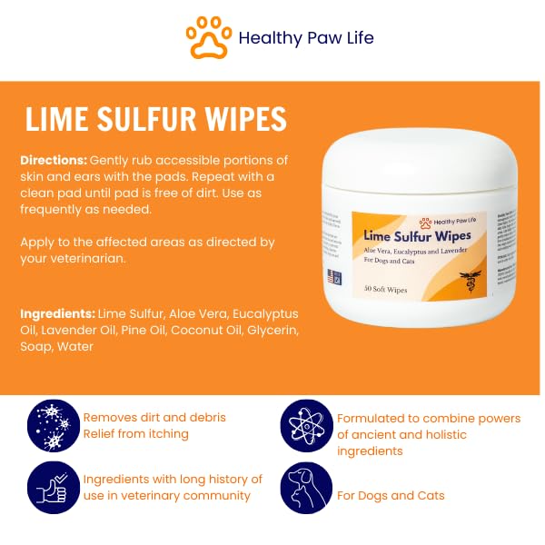 Healthy Paw Life Lime Sulfur Cream (2 oz) and Lime Sulfur Wipes (50 ct) Bundle for Pet Skin Care - for Dogs and Cats