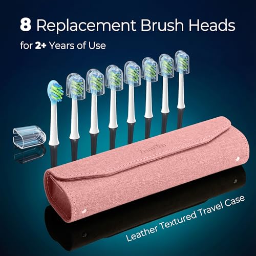 7AM2M Sonic Electric Toothbrush for Adults&Teens with LED Screen, 5 Modes, One Charge for 365 Days, 2 Minute Timer, with 8 Brush Heads and Travel Case (Pink) Pink