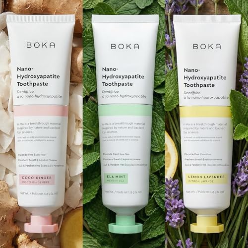Boka Toothpaste - Fluoride Free Toothpaste, Nano Hydroxyapatite Toothpaste Value Pack (12 Ounce) E. Ela Mint, Coco Ginger, Lemon Lavender