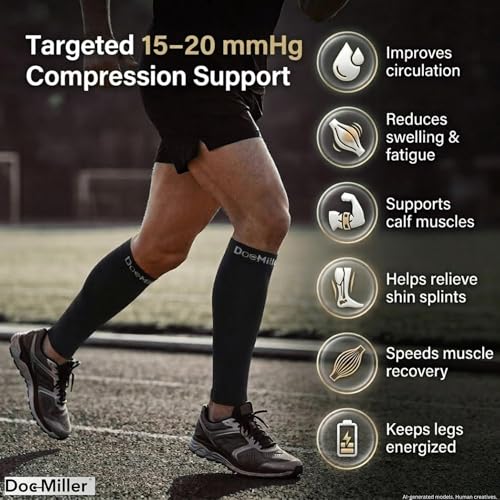Doc Miller Calf Compression Sleeve for Petite Women & Men, 15-20 mmHg X-Large Beige