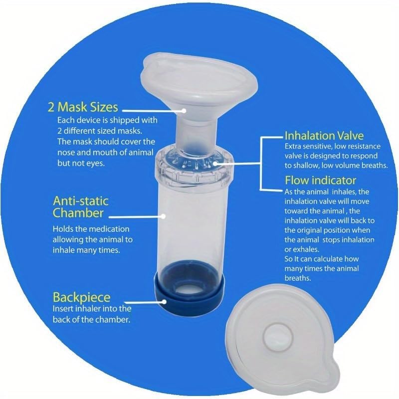 Pet Inhaler Spacer with Two Face Mask, Handheld Aerochamber for Dogs and Cats, Aero Chamber with Mask for Dogs and Cats, Dog and Cat Inhaler Spacer, Comfortable Face Mask (for Cats & Dogs Small) for Cats & Dogs Small