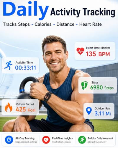 MorePro Fitness Tracker Watch with 24/7 Heart Rate/Blood Pressure Monitor Black