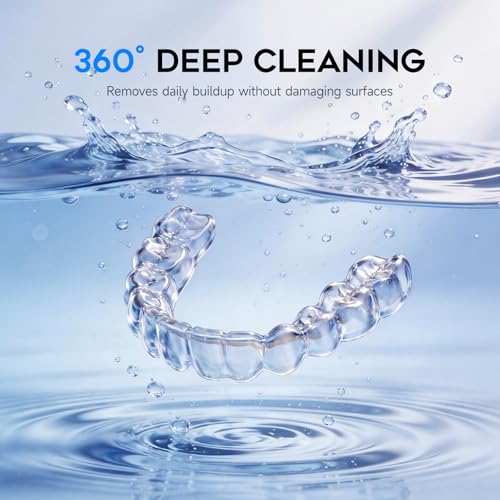 Ultrasonic Retainer Cleaner Machine, Dynamic 42-48kHz Dental Cleaning Pod with Digital Timer, 200ml Mouth Guard Cleaner Pod for Aligners, Night Guards, Dental Trays, Braces & Toothbrushes（White）